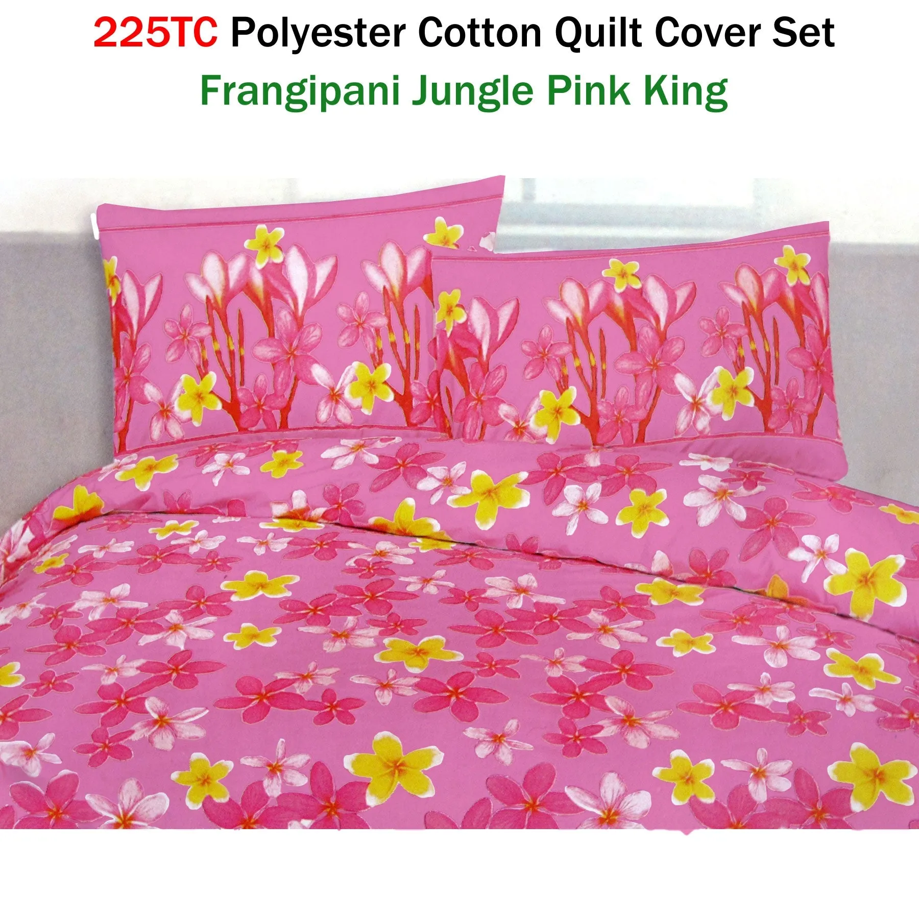 225TC Polyester Cotton Frangipani Jungle Pink Quilt Cover Set | King