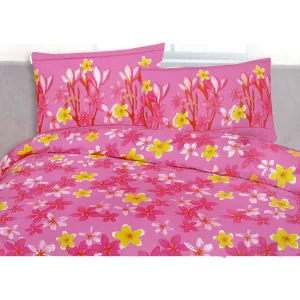 225TC Polyester Cotton Frangipani Jungle Pink Quilt Cover Set | King