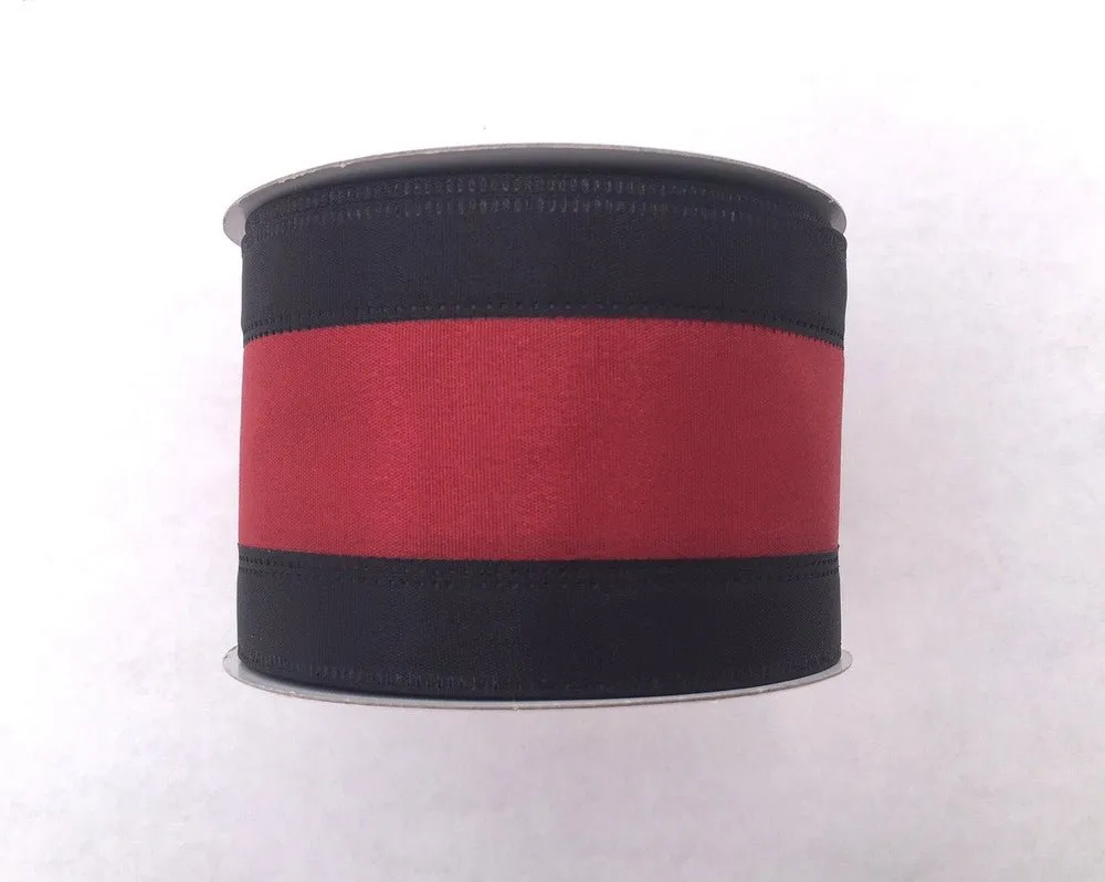 2.5" Black/Burgundy Stripe Ribbon - 10yds