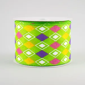 2.5" Harlequin Plaid Ribbon: Lime Green (10 Yards)