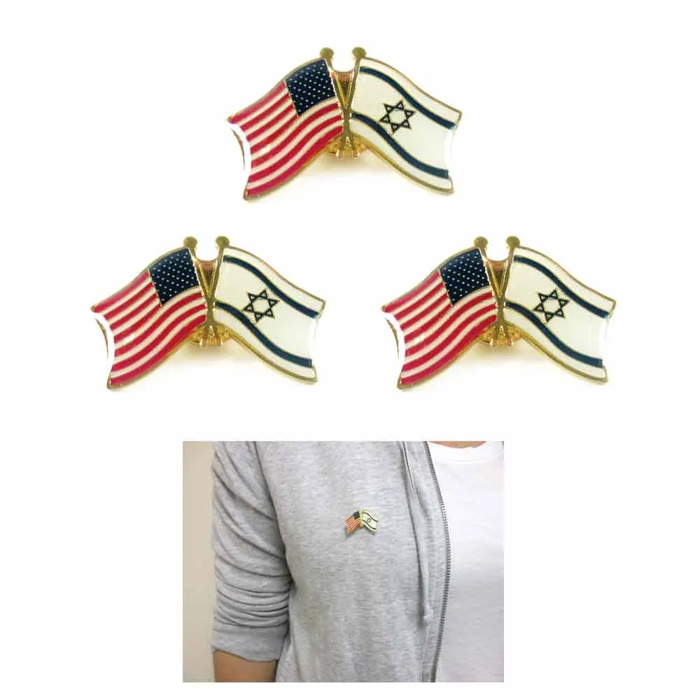 3 Pc Israel USA Crossed Friendship Flag Lapel Pin Support Patriotic Enamel Badge