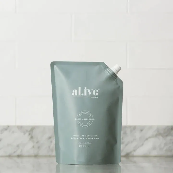 al.ive Hand & Body Wash Refill 1L - Kaffir Lime & Green (Made in Australia)