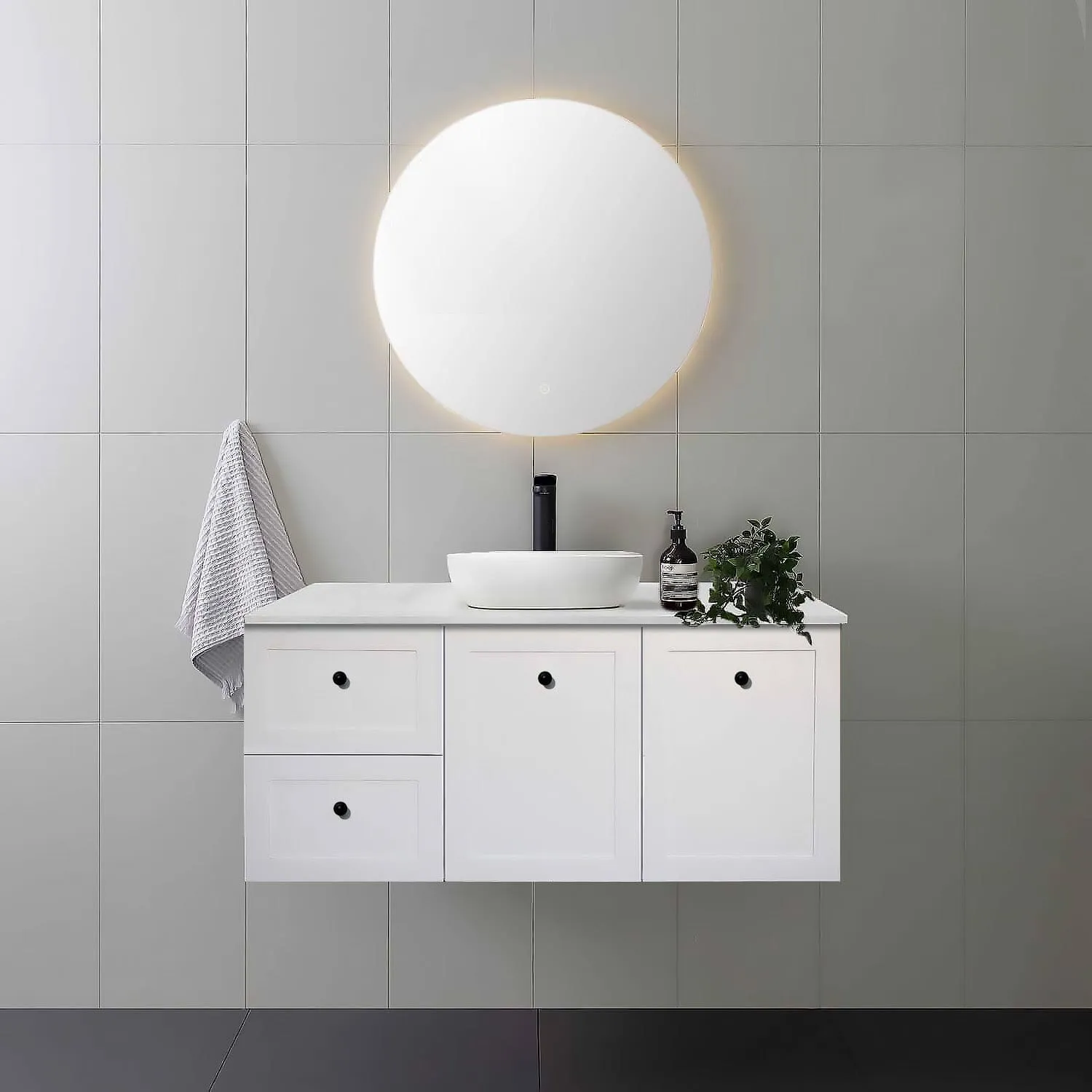 AUSTIN 1200mm Wall Hung Bathroom Vanity (Left Hand)   Bliss Stone Top