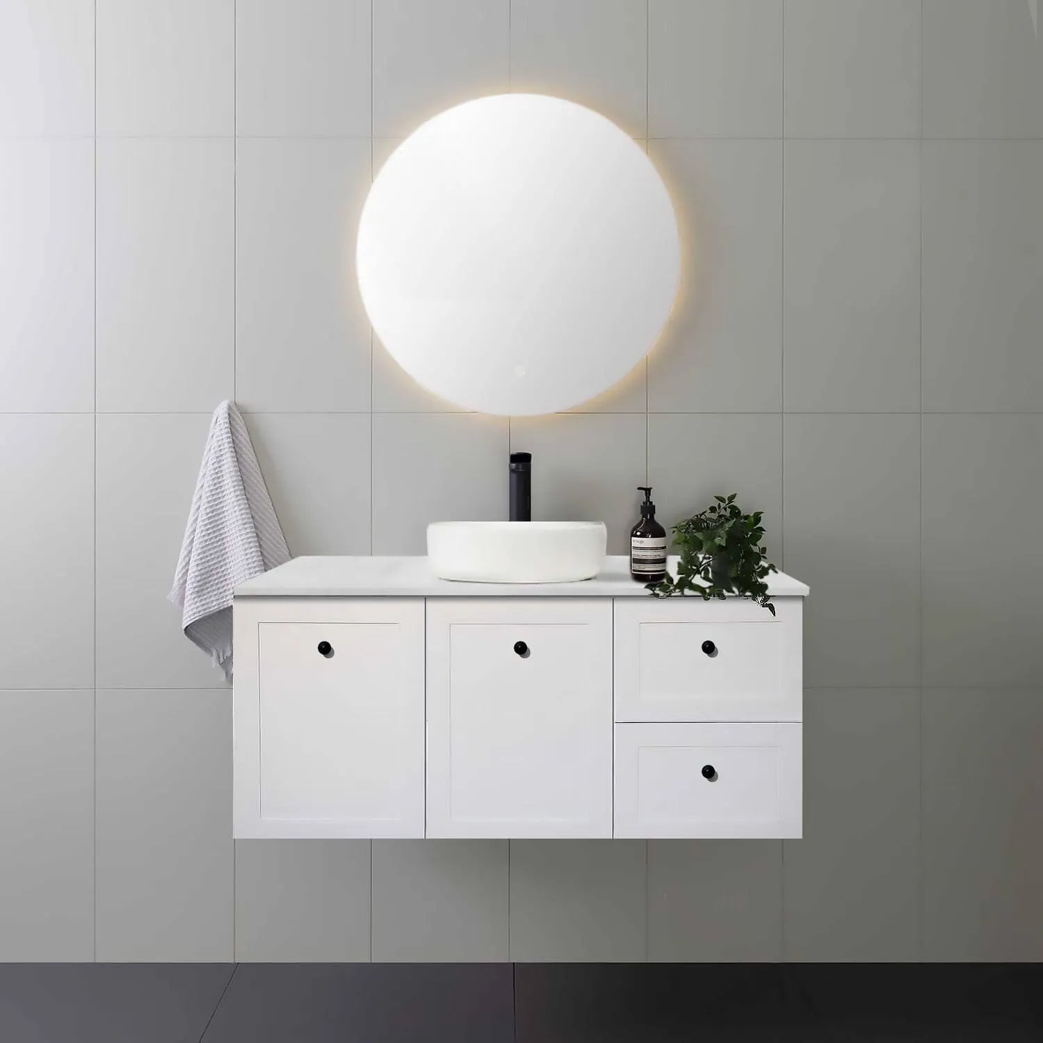 AUSTIN 1200mm Wall Hung Bathroom Vanity (Right Hand)   Luxe Stone Top