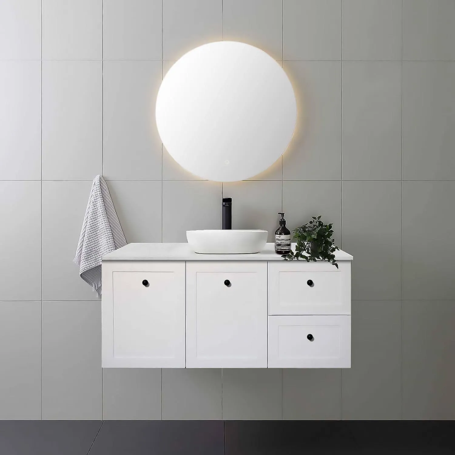 AUSTIN 1200mm Wall Hung Bathroom Vanity (Right Hand)   Luxe Stone Top