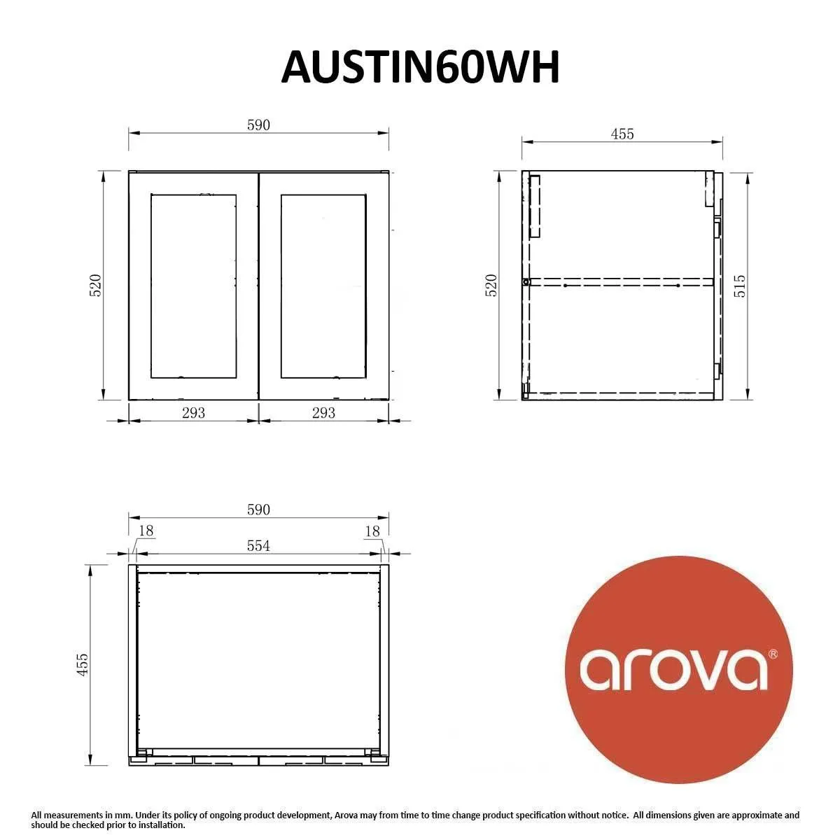 AUSTIN 600mm Wall Hung Bathroom Vanity