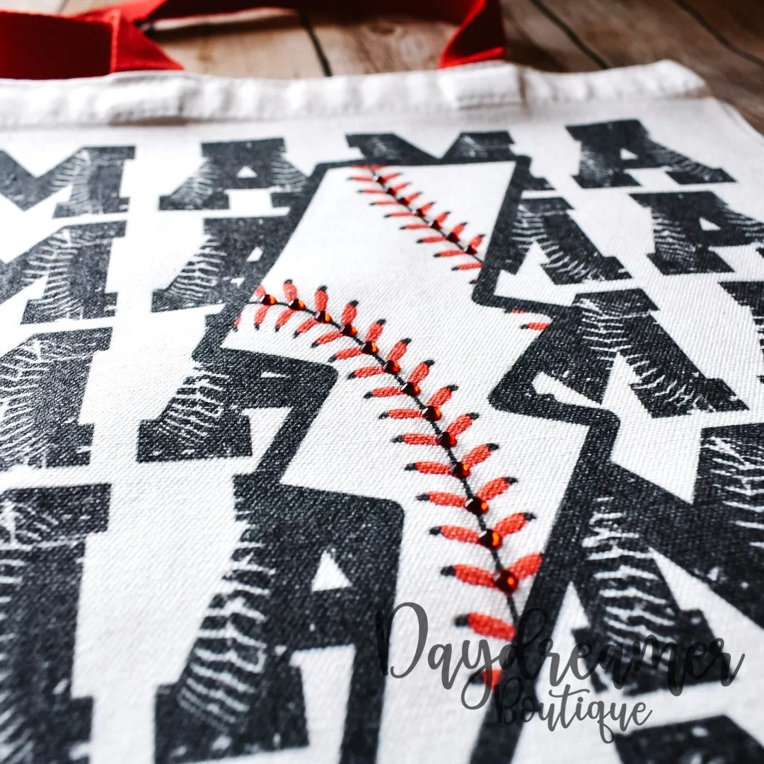 Baseball Mama Lightning Bolt Rhinestone Tote