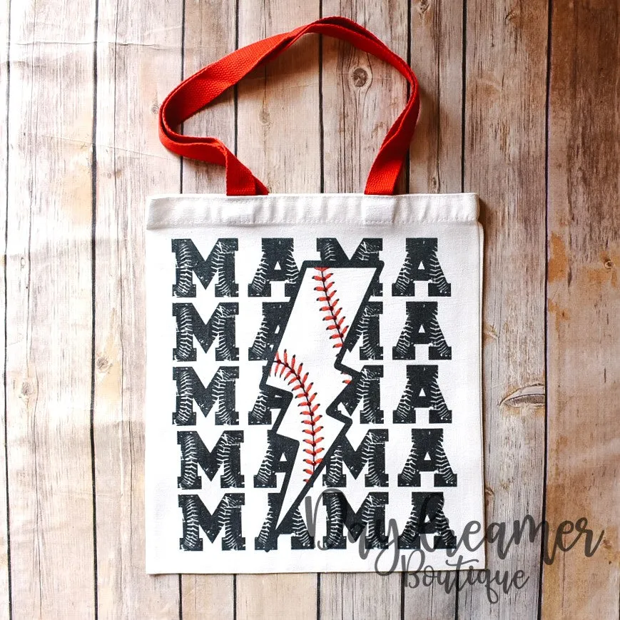 Baseball Mama Lightning Bolt Rhinestone Tote