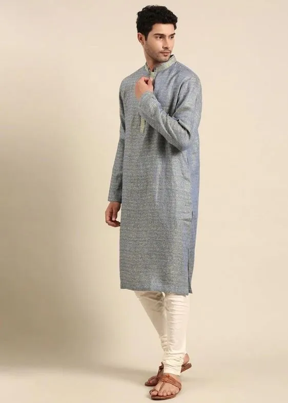 Blue Green Linen Kurta set