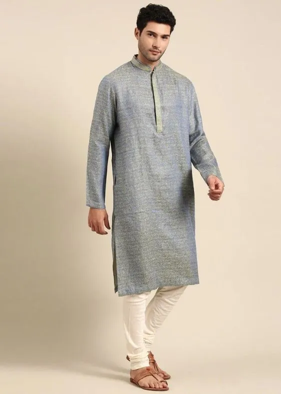 Blue Green Linen Kurta set