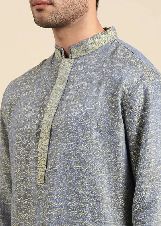 Blue Green Linen Kurta set
