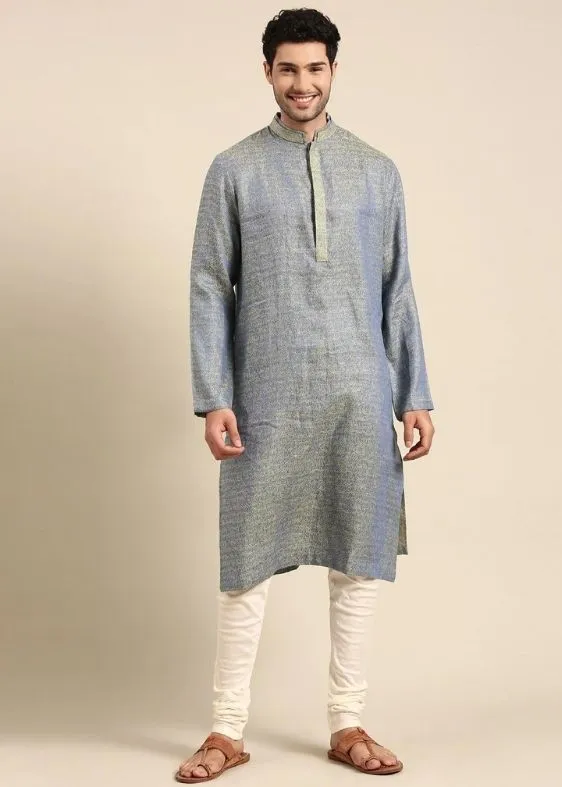 Blue Green Linen Kurta set