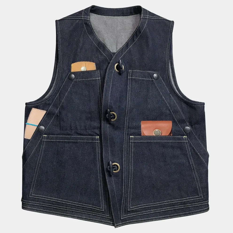 BZEN AHOY - M.3238-MOBY 2 REGULAR FIT REVERSIBLE FLOATER VEST-12oz-RAW INDIGO