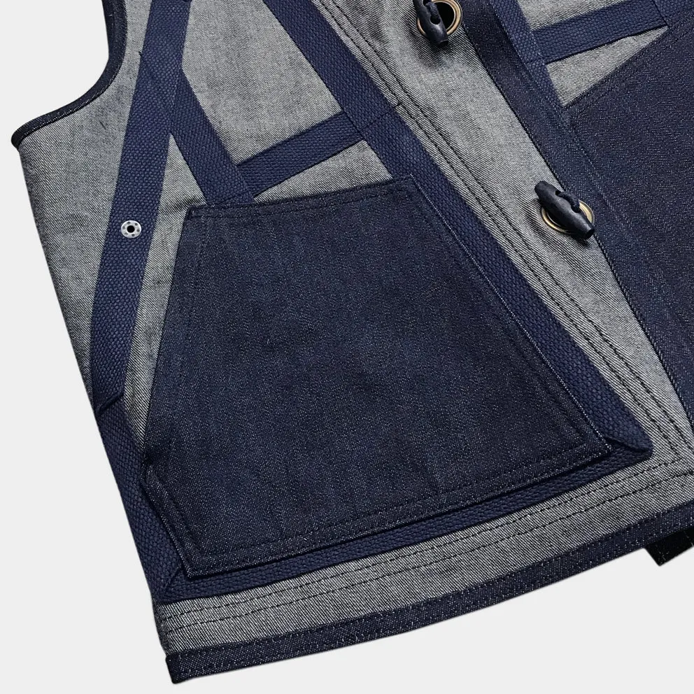 BZEN AHOY - M.3238-MOBY 2 REGULAR FIT REVERSIBLE FLOATER VEST-12oz-RAW INDIGO