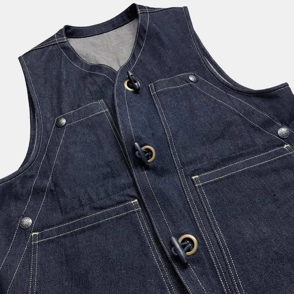 BZEN AHOY - M.3238-MOBY 2 REGULAR FIT REVERSIBLE FLOATER VEST-12oz-RAW INDIGO