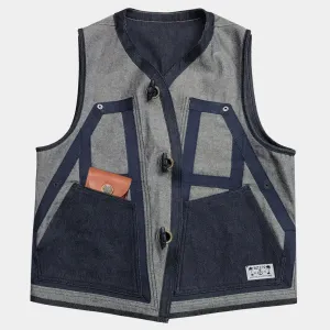 BZEN AHOY - M.3238-MOBY 2 REGULAR FIT REVERSIBLE FLOATER VEST-12oz-RAW INDIGO