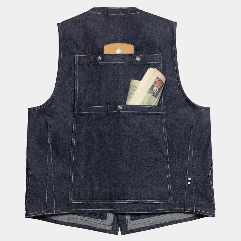 BZEN AHOY - M.3238-MOBY 2 REGULAR FIT REVERSIBLE FLOATER VEST-12oz-RAW INDIGO