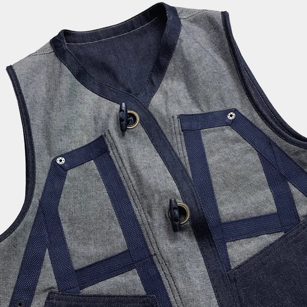 BZEN AHOY - M.3238-MOBY 2 REGULAR FIT REVERSIBLE FLOATER VEST-12oz-RAW INDIGO