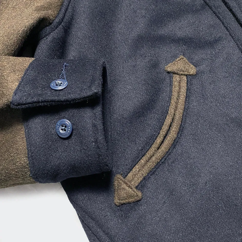 BZEN M.3003R SANTANA-VARS REGULAR FIT LINED WOOL BLEND MELTON RAGLAN SLEEVE VARSITY JACKET-800GSM-E0 NAVY