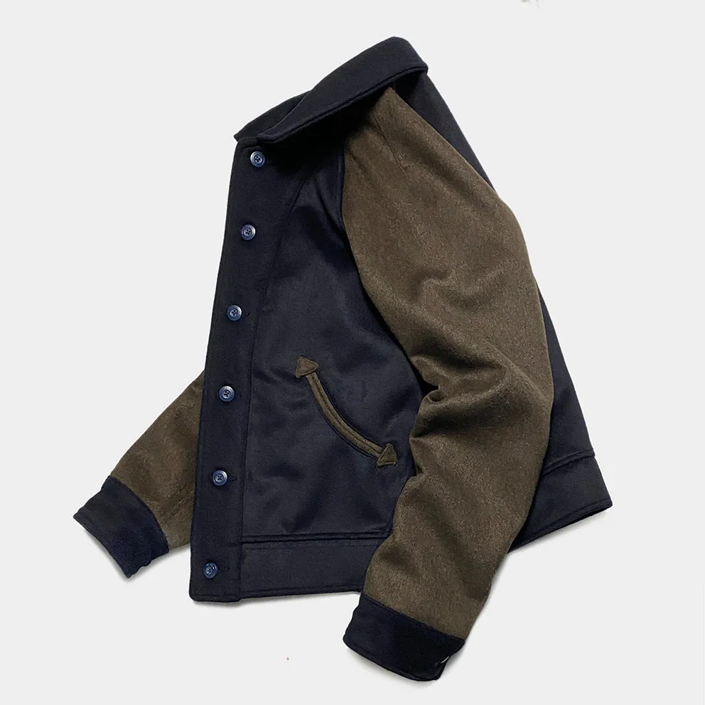 BZEN M.3003R SANTANA-VARS REGULAR FIT LINED WOOL BLEND MELTON RAGLAN SLEEVE VARSITY JACKET-800GSM-E0 NAVY