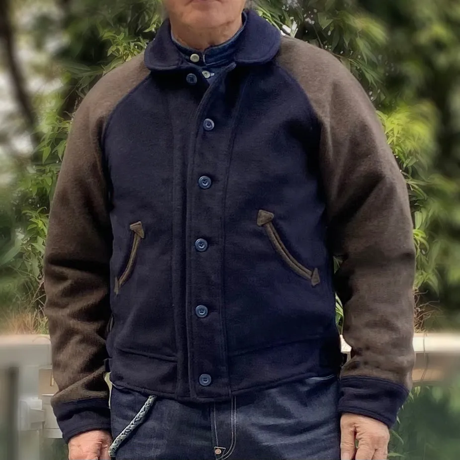 BZEN M.3003R SANTANA-VARS REGULAR FIT LINED WOOL BLEND MELTON RAGLAN SLEEVE VARSITY JACKET-800GSM-E0 NAVY