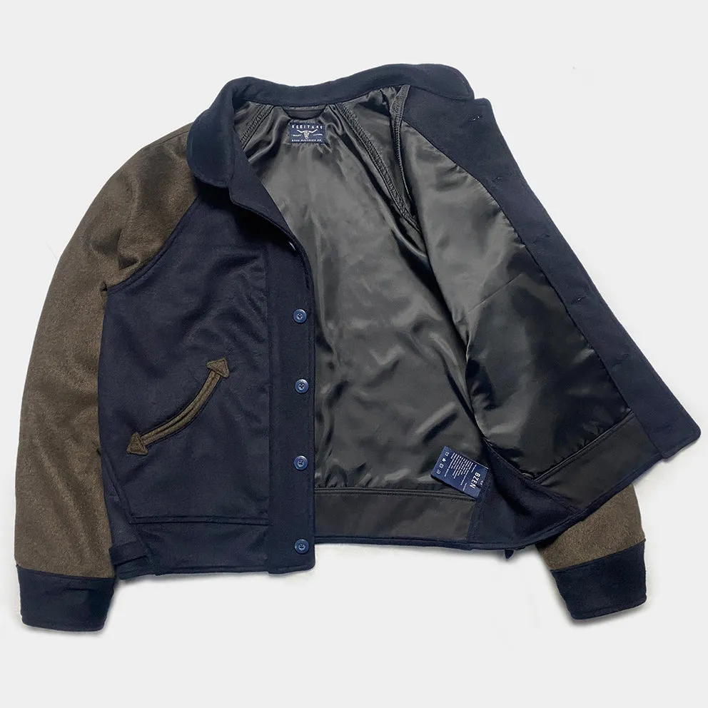 BZEN M.3003R SANTANA-VARS REGULAR FIT LINED WOOL BLEND MELTON RAGLAN SLEEVE VARSITY JACKET-800GSM-E0 NAVY