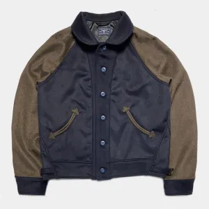 BZEN M.3003R SANTANA-VARS REGULAR FIT LINED WOOL BLEND MELTON RAGLAN SLEEVE VARSITY JACKET-800GSM-E0 NAVY