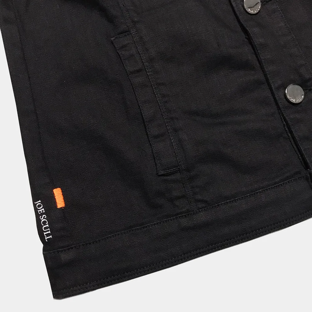 BZEN x JOE SCULL 4 POCKET VEST SLIM FIT 12oz STRETCH DENIM- BLACK SILVER THREADS JOE EMBROIDERY