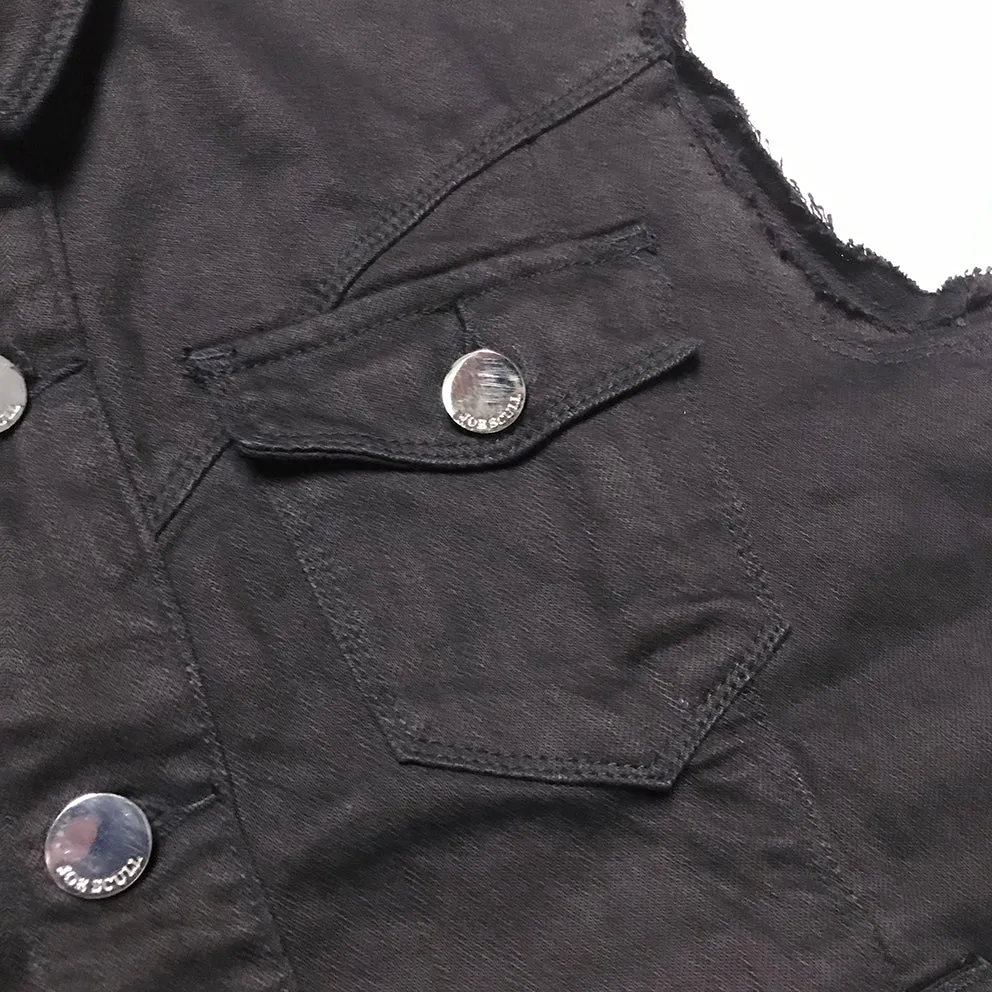 BZEN x JOE SCULL 4 POCKET VEST SLIM FIT 12oz STRETCH DENIM- BLACK SILVER THREADS JOE EMBROIDERY