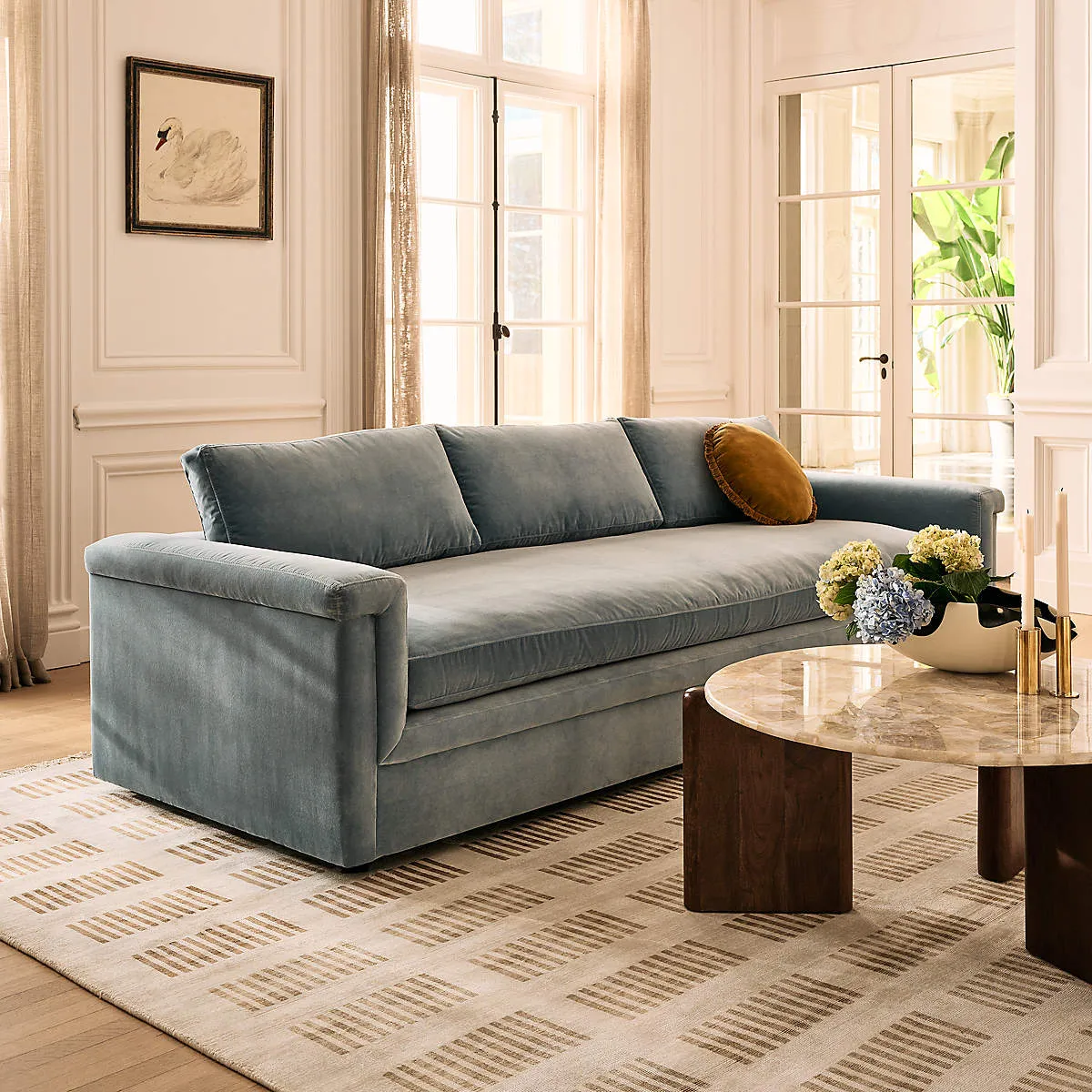 Ceva 103" Light Blue Performance Velvet Sofa by Couch.com