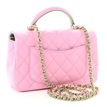CHANEL LAMBSKIN QUILTED MINI TOP HANDLE MULTI COLOR LILAC AND LIGHT GREEN BAG