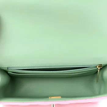 CHANEL LAMBSKIN QUILTED MINI TOP HANDLE MULTI COLOR LILAC AND LIGHT GREEN BAG