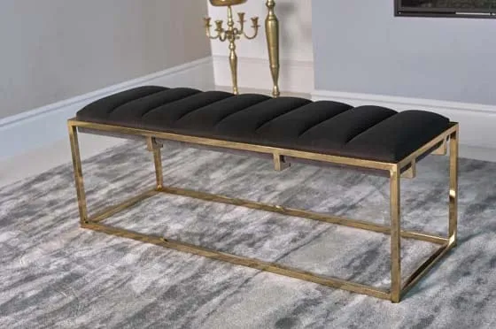 Channel Tufted Cushion Bench Dark Grey And Gold - 914111