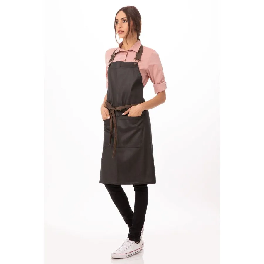 Chef Works ABWT051BNB0 Boulder Bib Apron, Brown Black, 34" x 30"