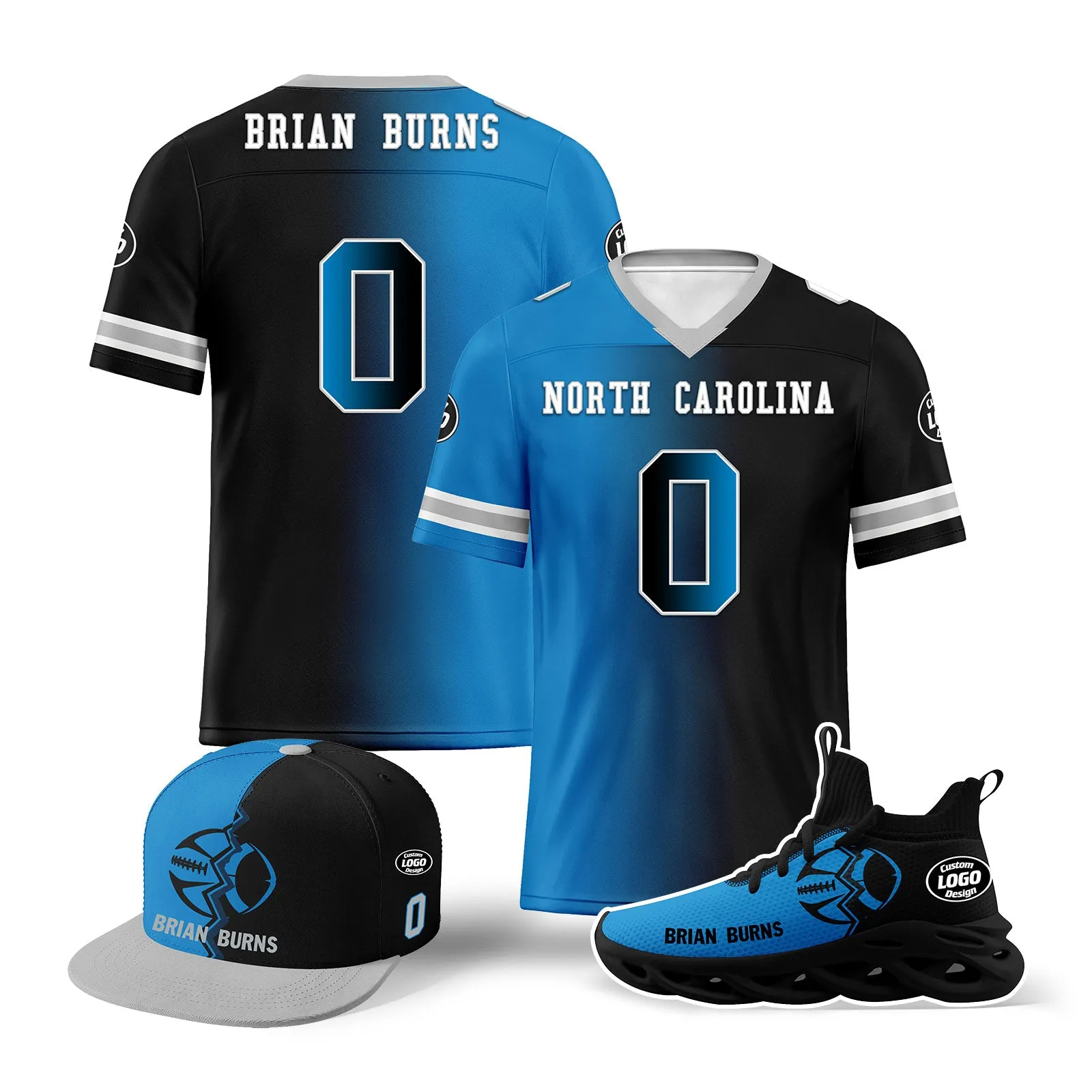 Custom Blue Black North Carolina Football Jersey MaxSoul Shoes and Hat Combo Offer Personalized Combo ZH-D028018-3