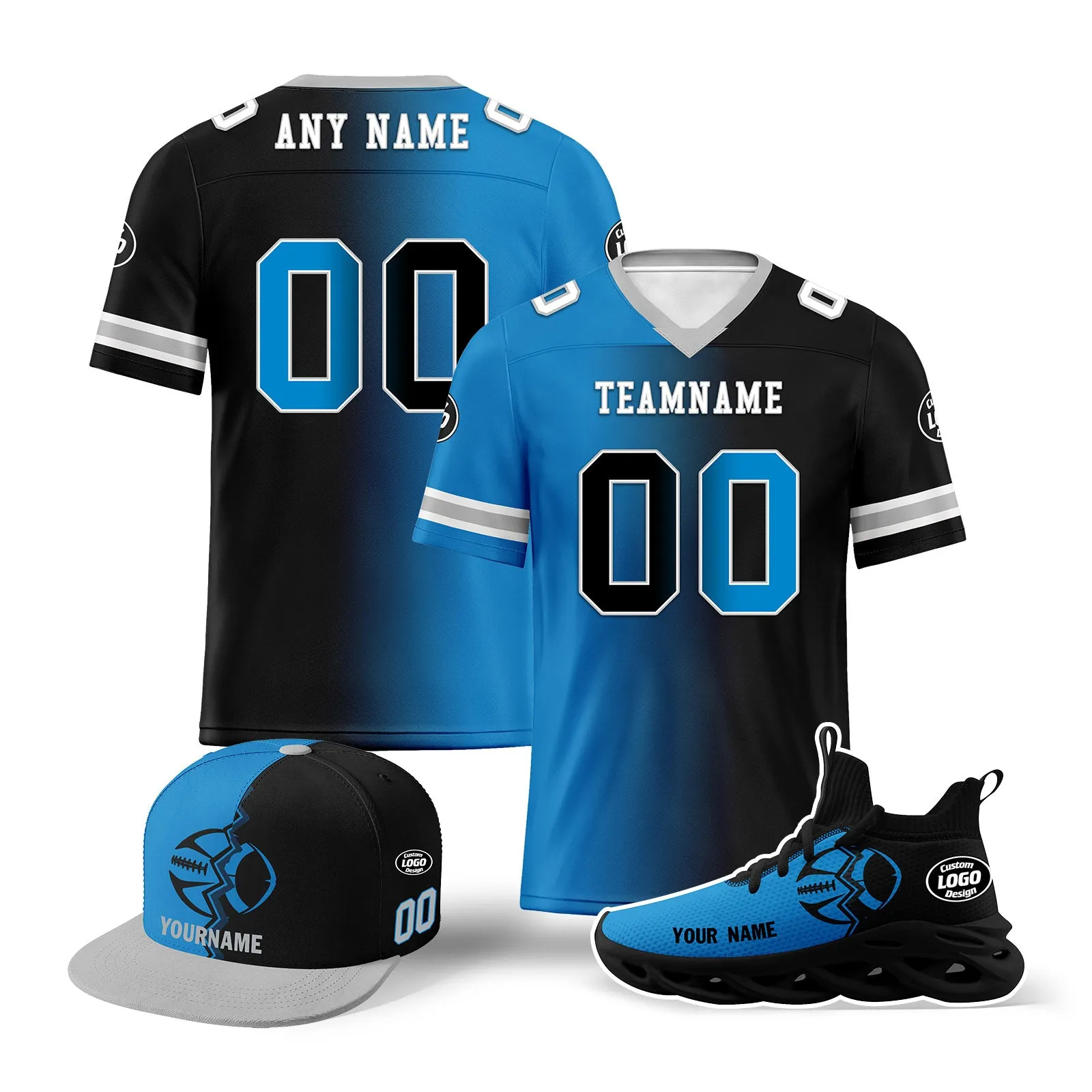 Custom Blue Black North Carolina Football Jersey MaxSoul Shoes and Hat Combo Offer Personalized Combo ZH-D028018-3