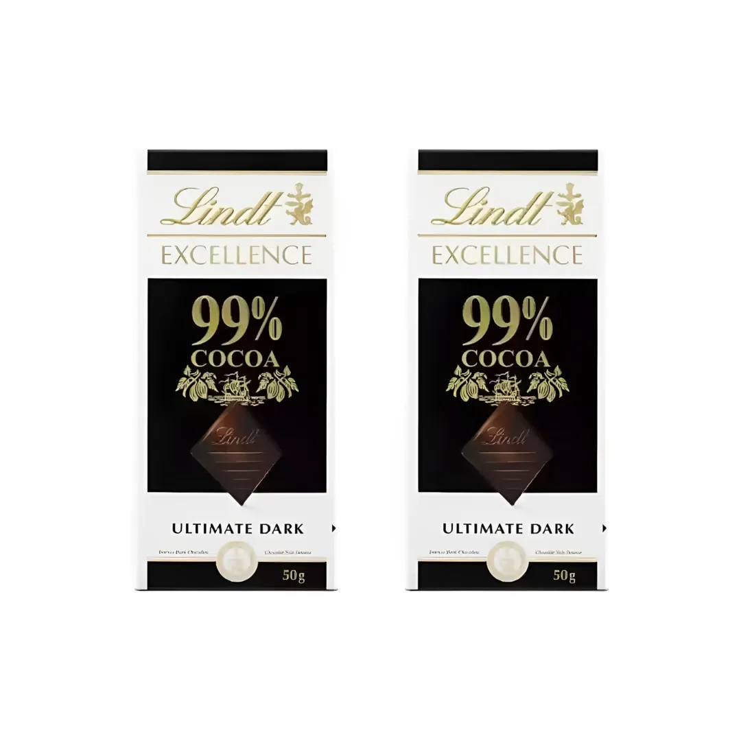 Lindt Excellence 99% Cocoa Dark Chocolate 50g (Pack of 2) – Premium 99% Cocoa Dark Chocolate Lindt
