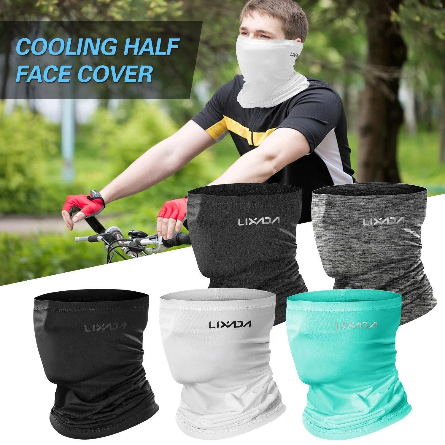 Lixada Cycling Half Face Cover Motorcycle Neck Warmer Riding Neck Gaiter Cooling Climbing Running Hiking Neck Wrap Ice Silk Dust Sunlight Protection Cycling Headgear