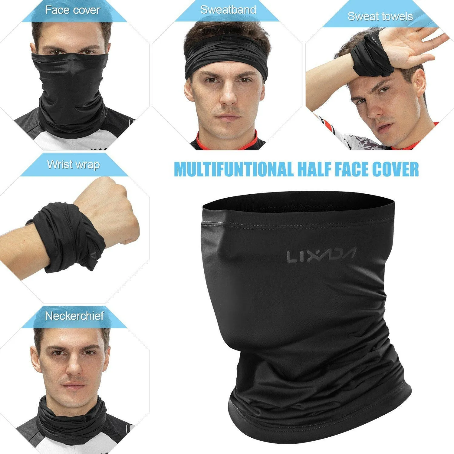 Lixada Cycling Half Face Cover Motorcycle Neck Warmer Riding Neck Gaiter Cooling Climbing Running Hiking Neck Wrap Ice Silk Dust Sunlight Protection Cycling Headgear