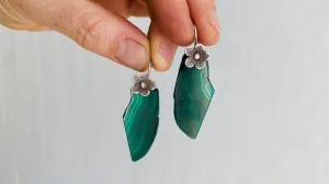 Malachite Flower Earrings. Sterling Silver