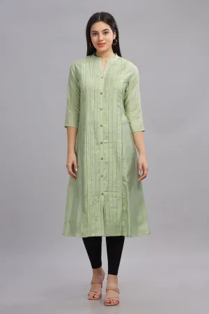 Mythri Office Wear Women's Casual Kurta Mandarian Collar with 3/4th Sleeves - Light Green - KU27