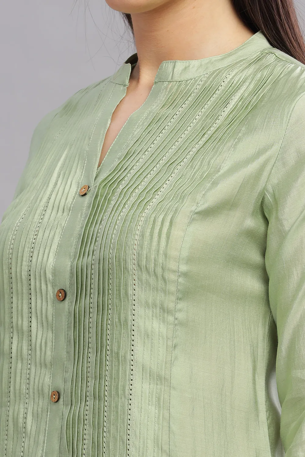 Mythri Office Wear Women's Casual Kurta Mandarian Collar with 3/4th Sleeves - Light Green - KU27