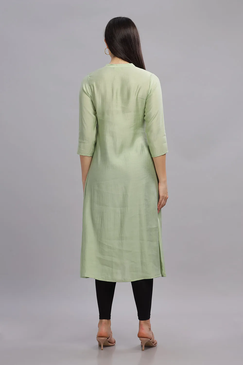 Mythri Office Wear Women's Casual Kurta Mandarian Collar with 3/4th Sleeves - Light Green - KU27