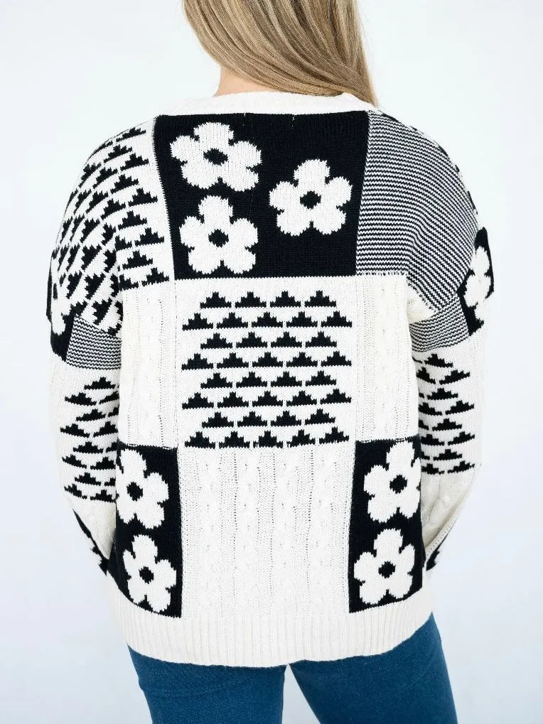 Patchwork Flower Knit- Black