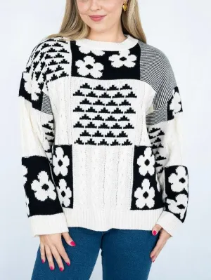 Patchwork Flower Knit- Black
