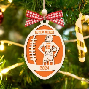 Personalized Football Ornament, 2 Layered and Engraved Wooden Ornament CF424