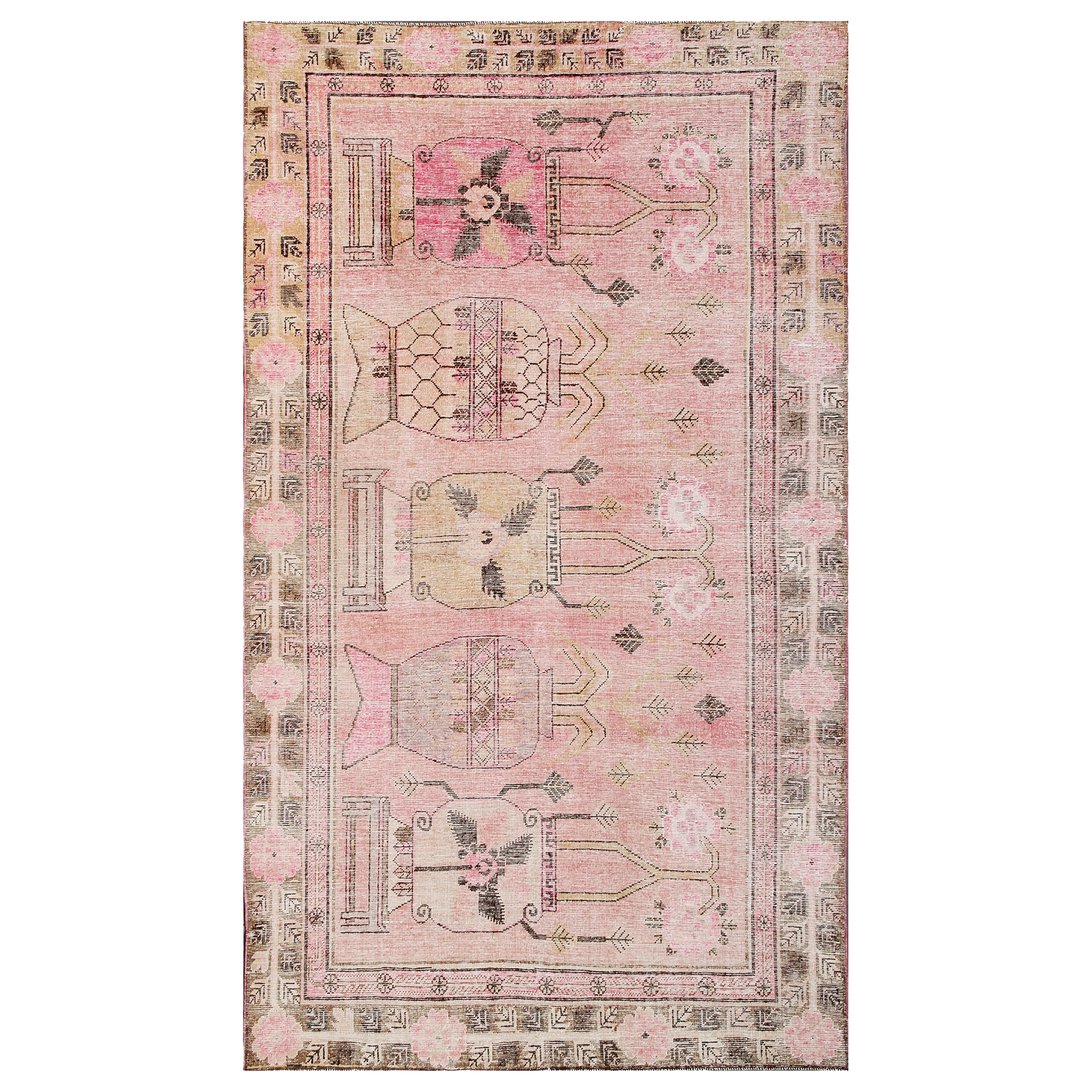 Pink Vintage Wool Cotton Blend Rug - 5'3" x 9'