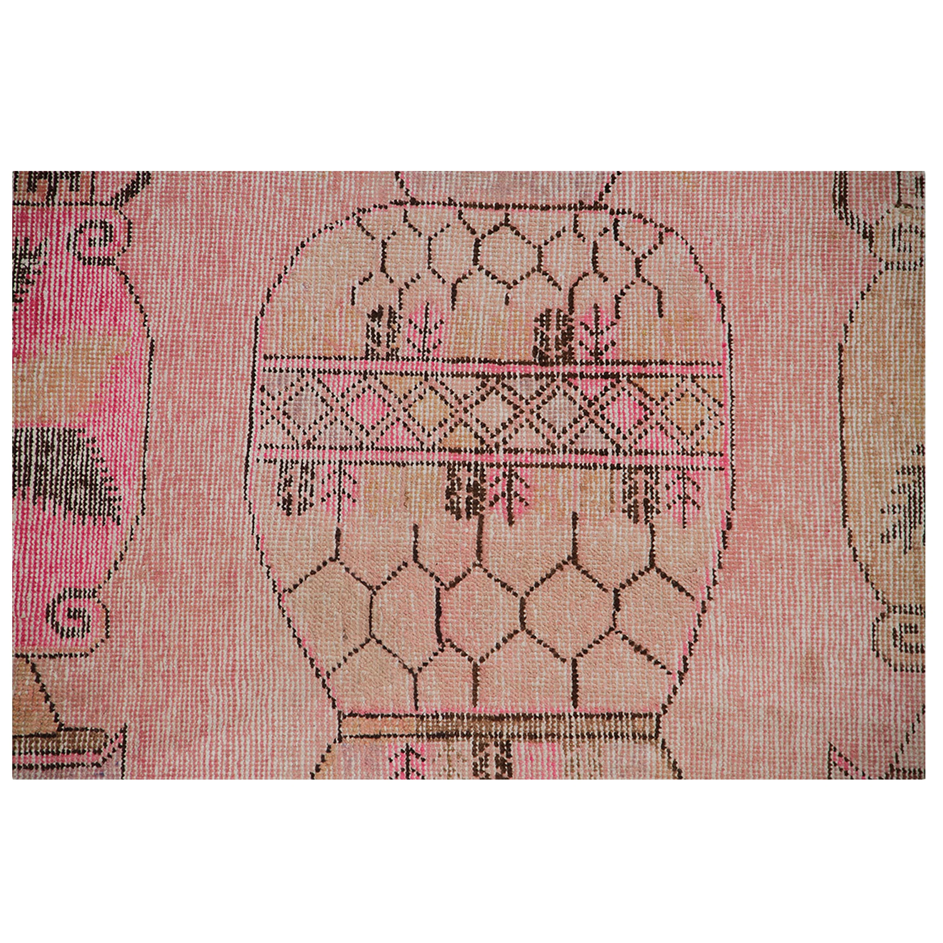 Pink Vintage Wool Cotton Blend Rug - 5'3" x 9'