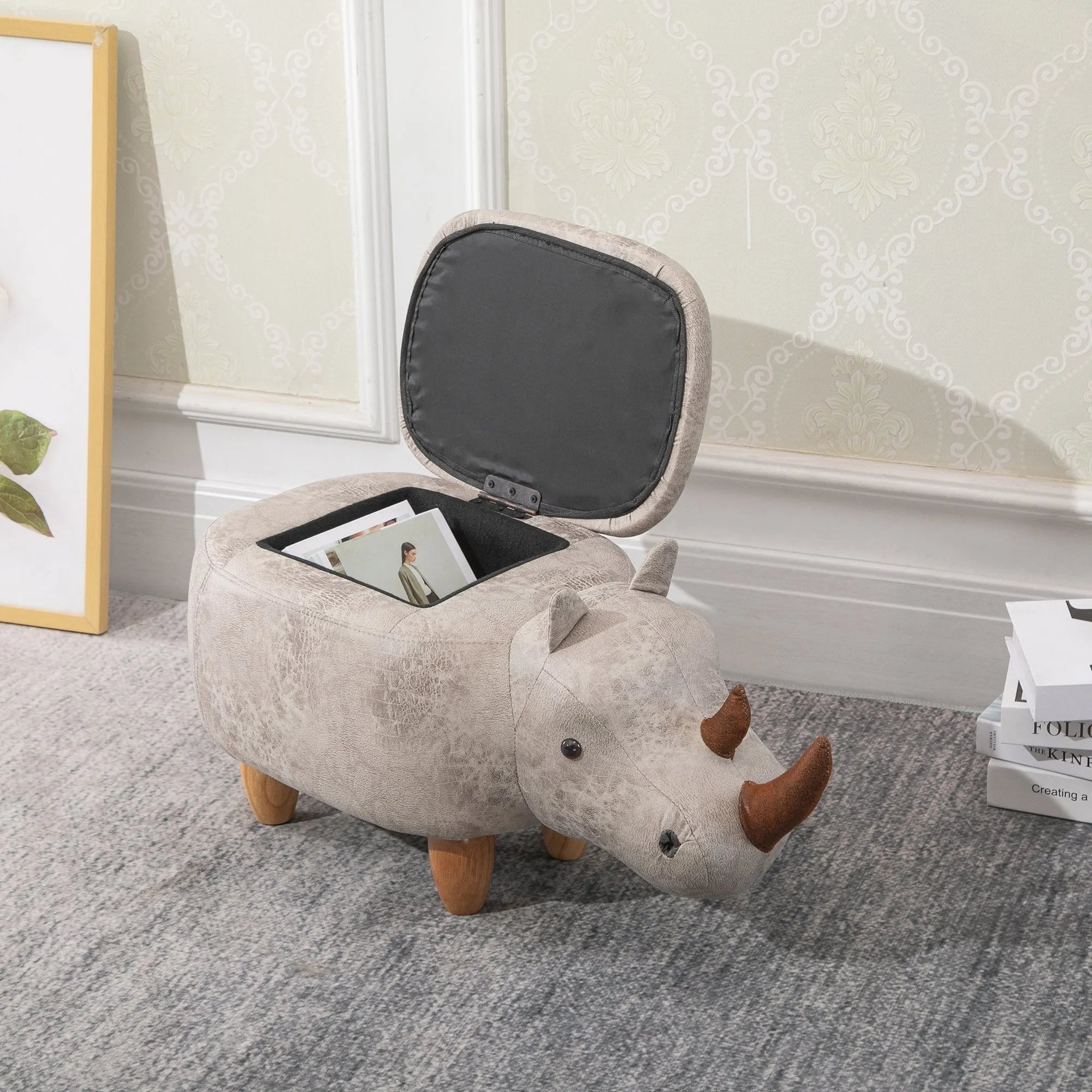 Polyester Upholstered Rhino Storage Stool Grey