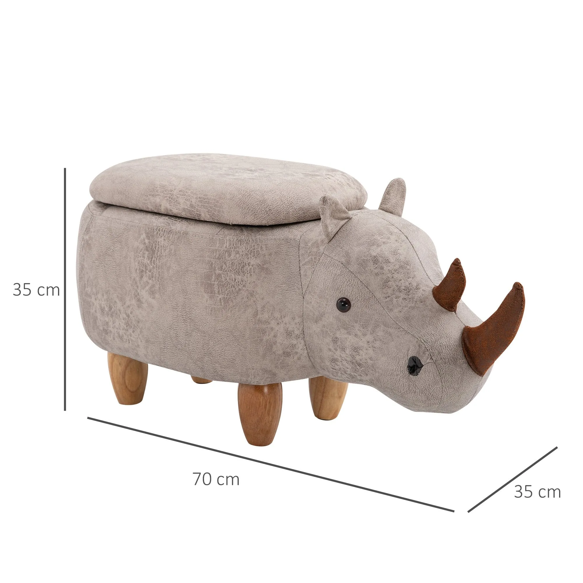 Polyester Upholstered Rhino Storage Stool Grey